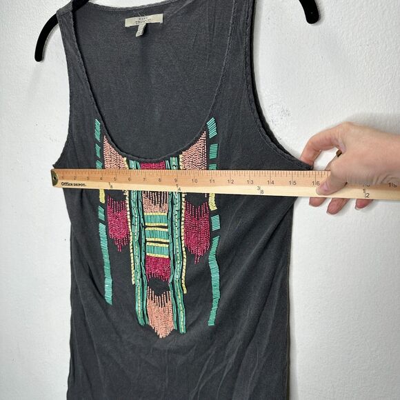 Zara Trafaluc Gray Multicolor Teal Pink Yellow Beaded Aztec Design Tank Top SM - Picture 8 of 10